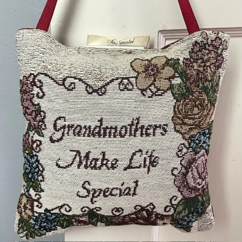 Vintage Grandmothers Gift Pillow Tapestry Door Hanger Floral Sentimental Grandma
